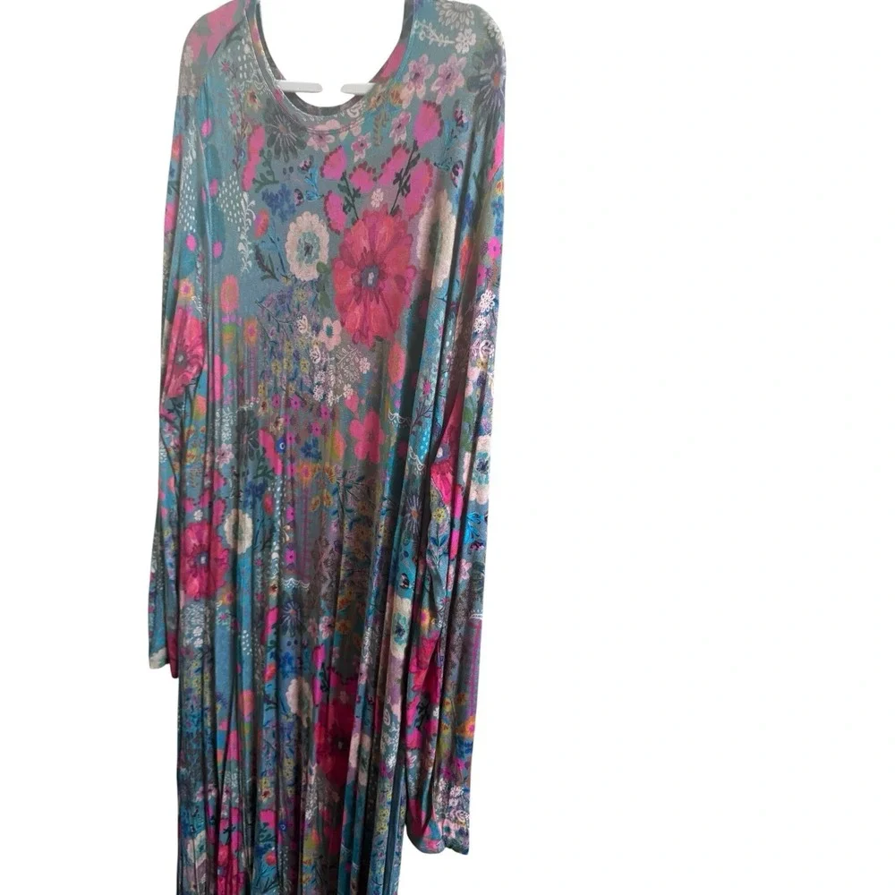 NWOT Natural Life Buttersoft Maxi Dress XXL Blue Garden Patchwork Adjustable Hem - Picture 5 of 10